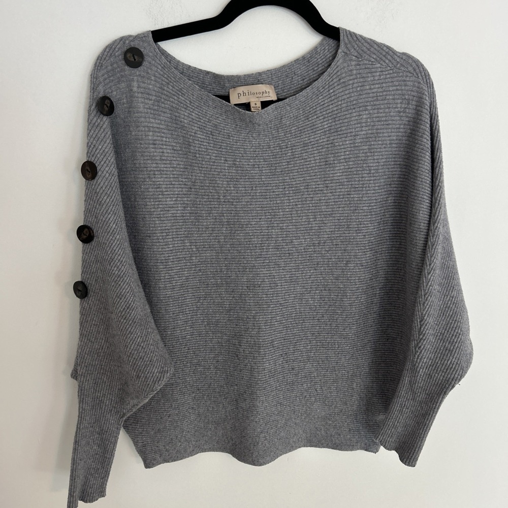 Philosophy Women's S Gray Wide Sleeve Sweater‎ Minimalist Pull Over Lightweight